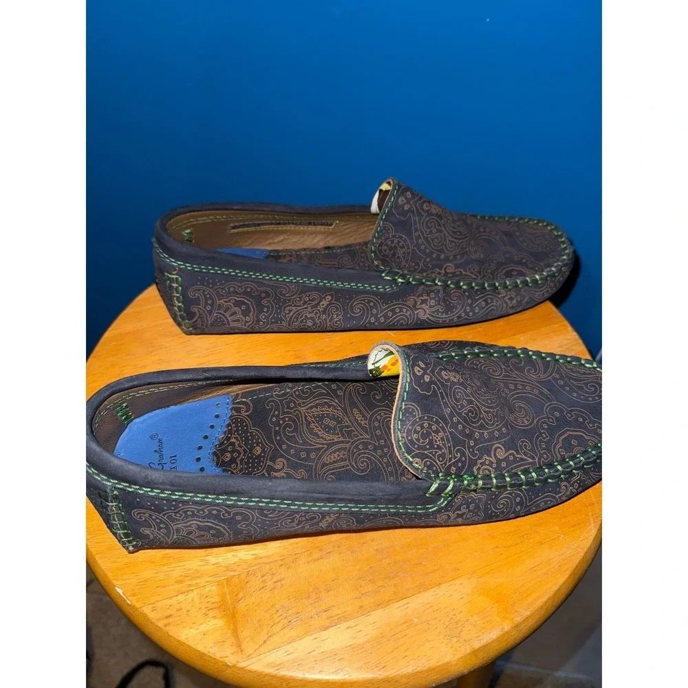 Robert Graham Mens Navy Paisley Laser Etched Suede Driving Loafers‎ Size 8.5